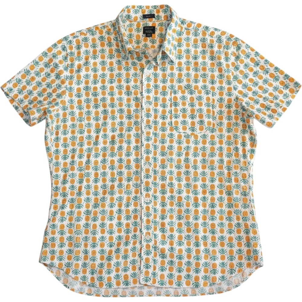 JCrew Men XL Slim Fit Flex Washed Pineapple Print Short Sleeve Button Down Shirt